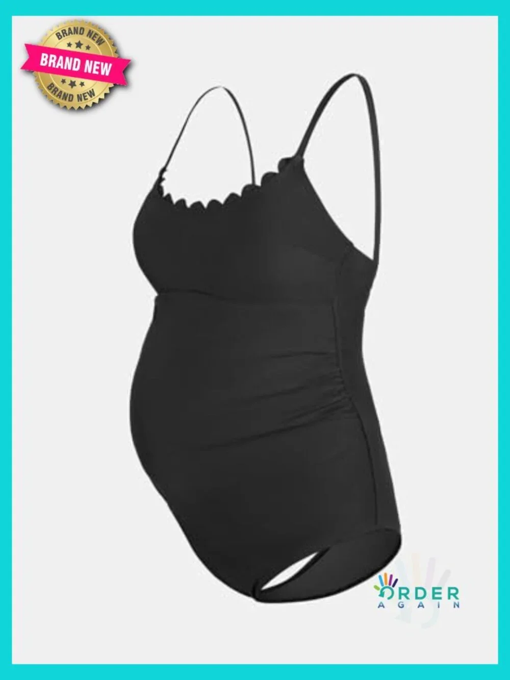 Scoop Neck Maternity Swimsuit Scalloped Lace Up Back Criss Cross Tie One Piece
